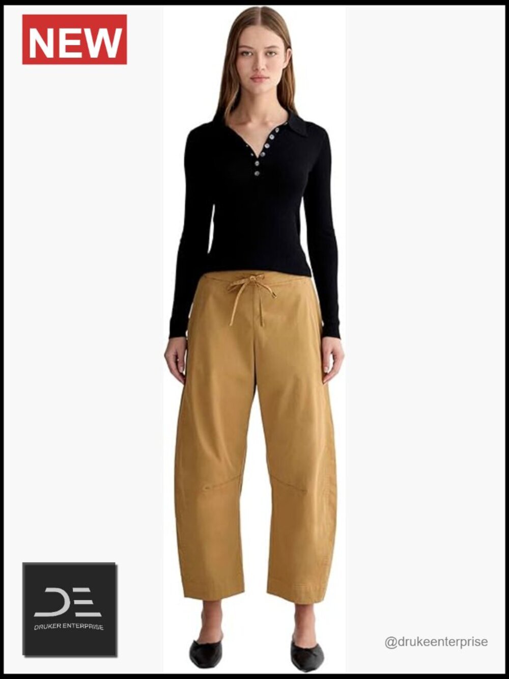 Mid Rise Pull-On Barrel Pant in Organic Cotton Twill